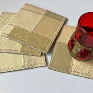Patchwork Leather Coasters, Beige, Set of 4